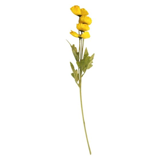 Yellow Artificial Poppy Flower Stems Silk & Plastic Foliage Single Stem Realisti - Picture 6 of 13